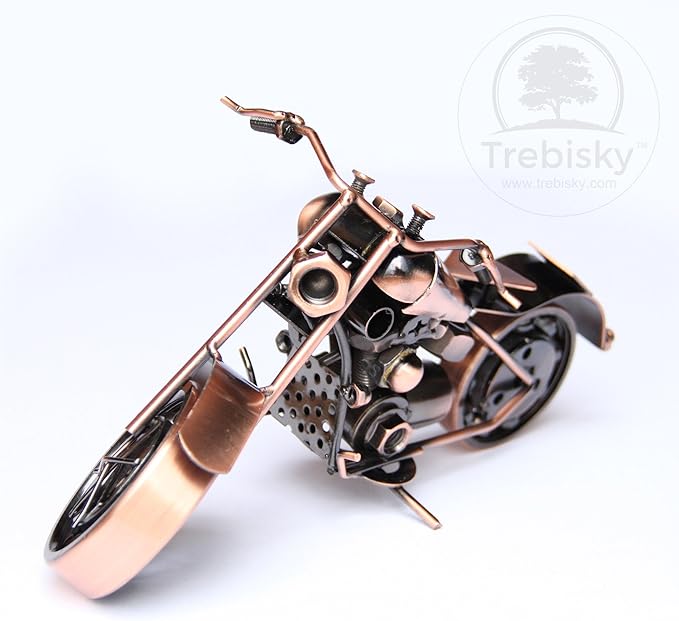 Trebisky Metal Motorcycle Sculpture (Copper Sportster) – Vintage Scrap Art Desk Decor for Office & Home, Unique for Dad, Men, Father, or Biker Enthusiasts