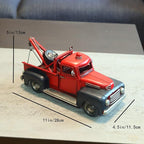 Vintage Red Tow Truck Decor Model, Classic Retro Metal Wrecker Truck Figurine, Distressed Rustic Collectible Sculpture for Home Office Shelf Desk Tabletop Decor