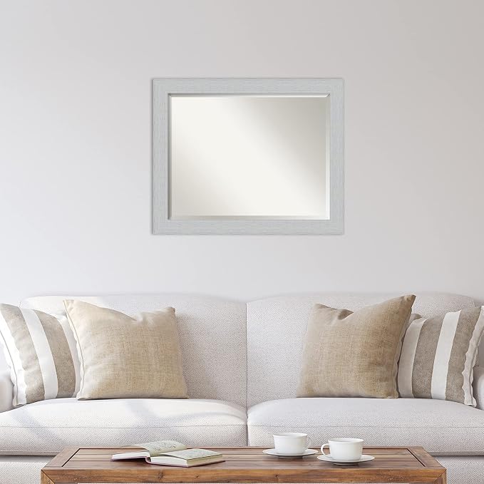 Amanti Art White Wall Mirror 26x32 Shiplap White Rectangle Bathroom Mirror for Wall Decor Living Room, Large Cottage Wood Frame, Hangs Horizonally and Vertically, Bathroom Decor, Beveled Edge