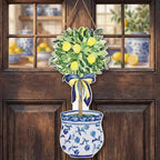 RattanView Large Size Chinoiserie Lemon Tree Door Hanger Rustic Topiary Wooden Sign Front Door Home Wreath Ornament for Farmhouse Indoor Outdoor Yard Porch Welcome Decor, 27.16 x 11.81 in