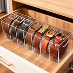 Belt Organizer - 7 Compartment Acrylic Belt Display Case for Closet Ties and Bow Ties