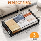 Under Bed Storage with Wheels 3Pack Storage Containers with Clear Window&Label Under Bed Drawers Rolling Under Bed Storage for Clothes,Shoes, Blankets (30.71 x 16.93 x 6.69 in, Black)