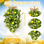 2 Pack 22'' Lemon Swag Wreaths for Cabinets Spring Summer Teardrop Wreath with White Daisy Flowers Artificial Lemon Teardrop Wreath with Bow for Farmhouse Front Door Porch Window Wall Hanging Decor