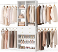 Closet System, 4.2–8.8 FT Closet Organizer with 2 Wooden Drawers and Shelves, Walk-in Closet System with 5 Hang Rods, Built-in Reach in Closet Tower, Can Fit 60 to 96 inch, White