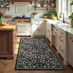 Moynesa Floral Area Rugs 4x6, Boho Washable Living Room Rugs, Non Slip Soft Rugs for Bedroom, Botanical Ultra Thin Entryway Throw Carpet for Kitchen Dorm Bathroom, Black