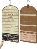 MATEIN Over the Door Jewelry Organizer with Travel Pouch, Double-Sided Hanging Necklace Earring Holder with Pockets, Large Jewelry Storage for Rings Bracelets, Beige-Brown