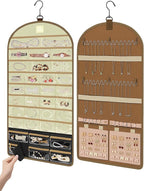 MATEIN Over the Door Jewelry Organizer with Travel Pouch, Double-Sided Hanging Necklace Earring Holder with Pockets, Large Jewelry Storage for Rings Bracelets, Beige-Brown