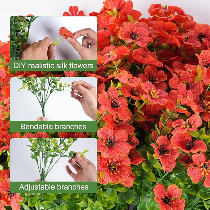 16 Bundles Artificial Fall Flowers for Outdoor Realistic Faux Flower Garden Home Decoration, Hanging Autumn Fall Decor Daisy with Eucalyptus Leaves Fake Plants Greenery Porch Patio Front Door Decors