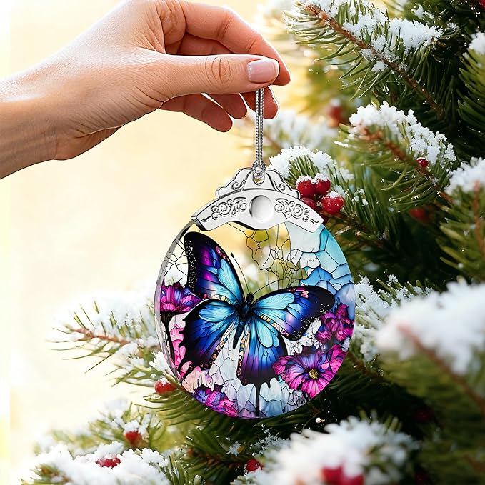 Butterfly Gifts for Women, Stained Glass Ornaments, Purple Butterfly Decorations, Hanging Holiday Presents Idea, Car Hanging Ornaments, Car Charm, Mirror Accessories