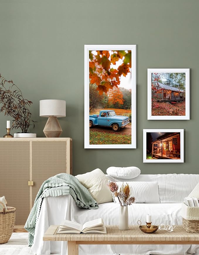 KTKDE 20x40 Picture Frame Set of 3, Poster Frame Wooden White 40 by 20 in for Pictures and Art Prints, Exhibition, Caffe Large Frame for Photos, best gift