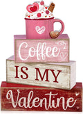 Lineshading 4 Pcs Valentine's Day Table Decor Wooden Cocoa Decoration Centerpiece Pink Heart Tiered Tray Decor Love Block Signs Gift Farmhouse Decoration for Valentine's Day Home Kitchen