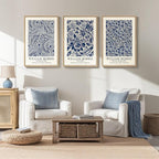 Framed Large William Morris Wall Art Set of 3, Vintage Blue Botanical Floral Canvas Wall Decor Painting, Farmhouse Aesthetic Artwork Prints for Living Room, Bedroom, Hallway, Office, Total Size 30x60