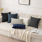 MIULEE Pack of 2 Corduroy Decorative Euro Sham Throw Pillow Covers 24x24 Inch Soft Boho Striped Pillow Covers Modern Farmhouse Home Decor for Summer Coastal Sofa Living Room Couch Bed Dark Blue