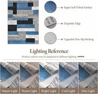 FlyDOIT Modern Geometric Patchwork Area Rug, 4x6 Blue Large Rugs for Living Room, Rockwood Collection Indoor Rugs for Bedroom, Throw Carpet Floor Decor for Entryway Dining Room Office Nursery