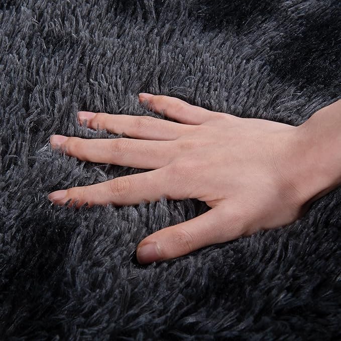 Small Area Rug, 2x3 Rug for Bedroom Shaggy Throw Rugs for Dorm Rug, Soft Tie Dyed Carpet for Kids Room, Plush Comfy Fluffy Bedside Rug for Home Decor Aesthetic, Dark Grey