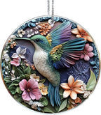 Jabihome Christmas Ornaments 2025, Exchange for Women, Men, Collectible Dated Year Ornaments for Tree, Unique Acrylic Suncatcher, Printed Stained Glass Effect Decor (Floral Hummingbird)
