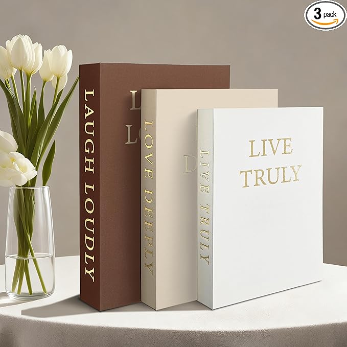 Aesthetic Decorative Books, Set of 3 Linen Fake Book, Faux Book Boxes for Coffee Table, Photo Organization, and Keepsake Storage