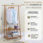 Finnhomy Bamboo Clothes Rack Portable Extra Large Garment Rack 2-Tire Storage Box Shelves For Entryway and Bed Room Patented Design