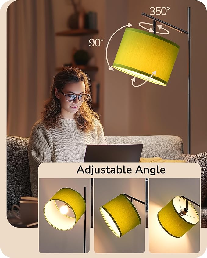 EDISHINE Modern Floor Lamps for Living Room, 64.7" Minimalist Standing Lamp with 3 Color Temperatures Bulb & Adjustable Linen Shade, Foot Pedal Switch, Arc Tall Lamp for Office Bedroom, Green Shade