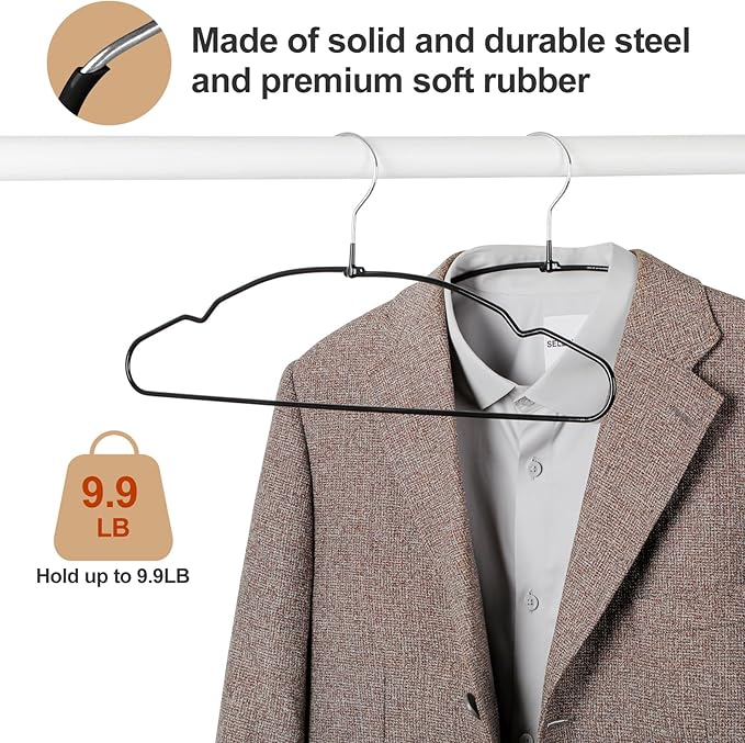 TOPIA HANGER Metal Hangers 30 Pack, Non Slip Clothes Hangers Space Saving, Heavy Duty Rubber Coated Wire Hanger for Coat, Shirt, Dress, Pants-Black, CT12H30