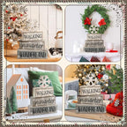 Moucuny 4 Pcs Winter Table Decorations Wooden Snowflake Decor Winter Tiered Snow Tray Decor Rustic Block Signs Gift Farmhouse Christmas Centerpiece for Wonderland Party Kitchen Shelf Home