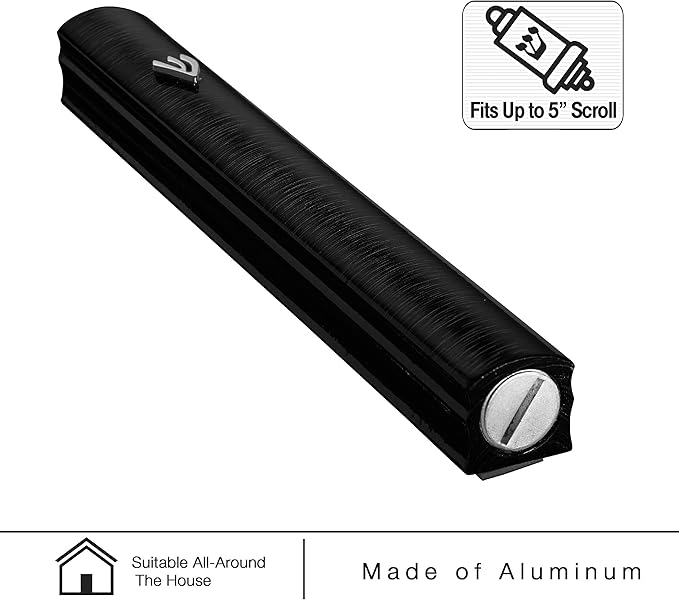 A&S Mezuzot Aluminum Mezuzah Case with 3D Painted Shin Design Easy Peel and Stick Judaica Door Mezuzah for Parchment Scroll (Black, 6 Inches)