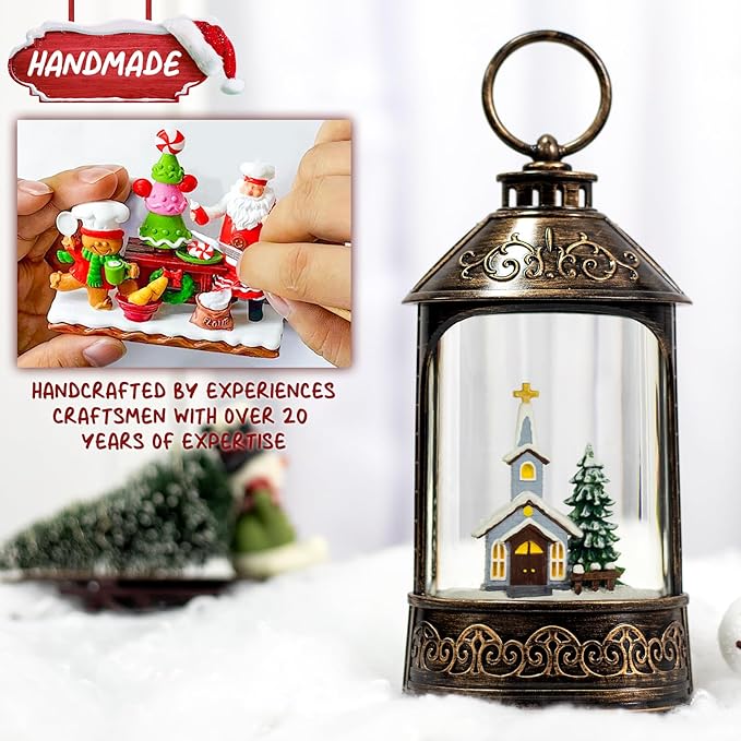 Christmas Snow Globe Lantern, Glitter Lighted Church Snow Globe with Music,Musical Christmas Decorations USB and Battery Operated, Christmas Decor