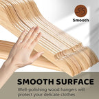 Wooden Hangers 30 Pack, Durable Wood Hangers with 360° Swivel Hook & Notches, Slim Coat Hanger Wooden for Closet, Smooth Wood Clothes Hanger with Pant Bar, Natural