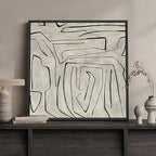 Framed Black and Beige Neutral Abstract Wall Art, Square Modern Canvas Prints Painting Artwork for Walls, Minimalist Abstract Line Picture for Bedroom Dining Lounge Living Room Wall Decor 24x24 In