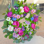 Spring Wreaths for Front Door Outside 24 Inch Spring Door Wreath with Pink Peony,Rose and Blue Hydrangeas, Handmade Silk Summer Wreaths for Front Door Home Wall Window Proch Seasonal Decor
