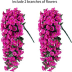 HyeFlora Artificial Fake Hanging Flowers Plants for Outdoor Outside Decoration, 2PCS Faux Silk UV Resistant Look Real Fuchsia Morning Glory Trailing Vines for Home Planter Porch Patio