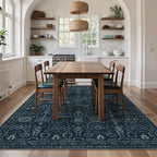 Lahome Navy Blue 8x10 Area Rugs for Living Room,Boho Machine Washable Dining Room Area Rugs,Dark Vintage Thin Stain Resistant Carpets for Bedroom Dorm Home Office