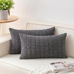 Aegero Pack of 2 Corduroy Decorative Throw Pillow Covers 12x20 Inch Soft Striped Pillow Covers Modern Farmhouse Home Decor for Sofa Living Room Couch Bed（Dark Grey）