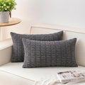Aegero Pack of 2 Corduroy Decorative Throw Pillow Covers 12x24 Inch Soft Striped Pillow Covers Modern Farmhouse Home Decor for Sofa Living Room Couch Bed（Dark Grey）