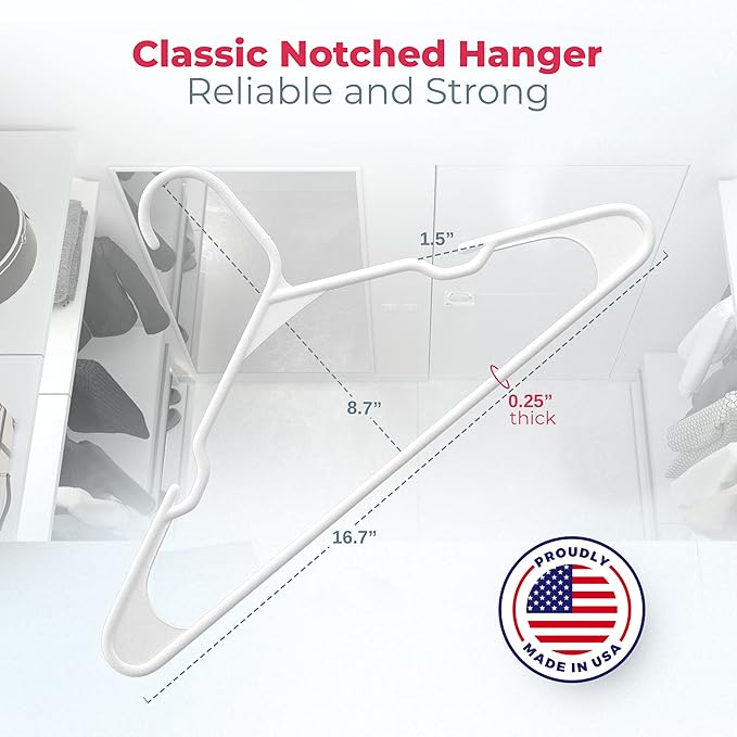 Neaties Plastic Hangers 15 Pack – Made in The USA – 6lb Capacity Standard Clothes Hangers with Notches and Reinforced Edges for Dresses, Lingerie, Shirts, Pants, and Jackets – Black