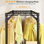 P4 Rolling Clothes Rack Heavy Duty, Clothing Racks for Hanging Clothes, Freestanding Garment Racks with Wheels, Metal Portable Closet Rack 35.5''W × 20.5''D × 80.5''H, Max Load 560Lbs, Black