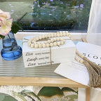 Decorative Books for Home Decor, White Faux Books for Decoration, Rustic Farmhouse Stacked Display Books with 52in Wood Bead Garland for Coffee Tables Living Room, (Live Laugh Love)