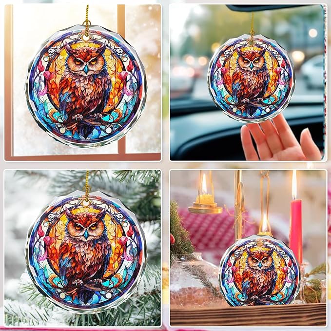 Stained Glass Owl Ornament - Christmas Tree Decor, Gift Exchange Present
