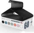 Neaties Plastic Hangers 50 Pack (60 Count) – Made in The USA – 6lb Capacity Standard Clothes Hangers with Strap Hooks for Dresses, Lingerie, Shirts, Pants, and Jackets – Black