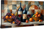 Geometric Kitchen Wall Art Abstract Wine Canvas Prints Red Wine Glass and Fruit Pictures Rustic Farmhouse Still Life Painting Wine Bar Decor for Dining Room Restaurant Home Decorations 29.53x57.87"