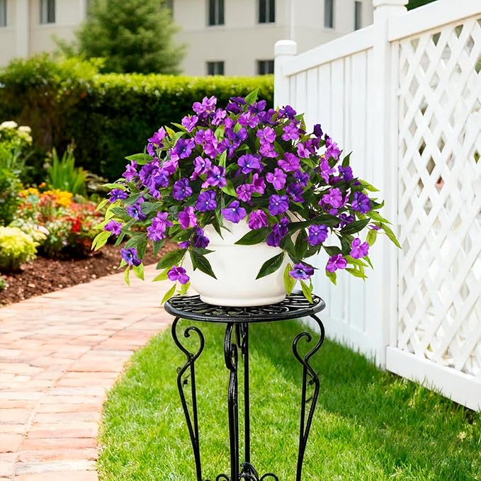 Artificial Flowers for Outdoor, 2 Bundles UV Resistant Fake Plants Decoration Realistic Faux Silk Flowers No Fade Plastic Flowers for Outside Planters Home Porch Patio Yard Garden Decor