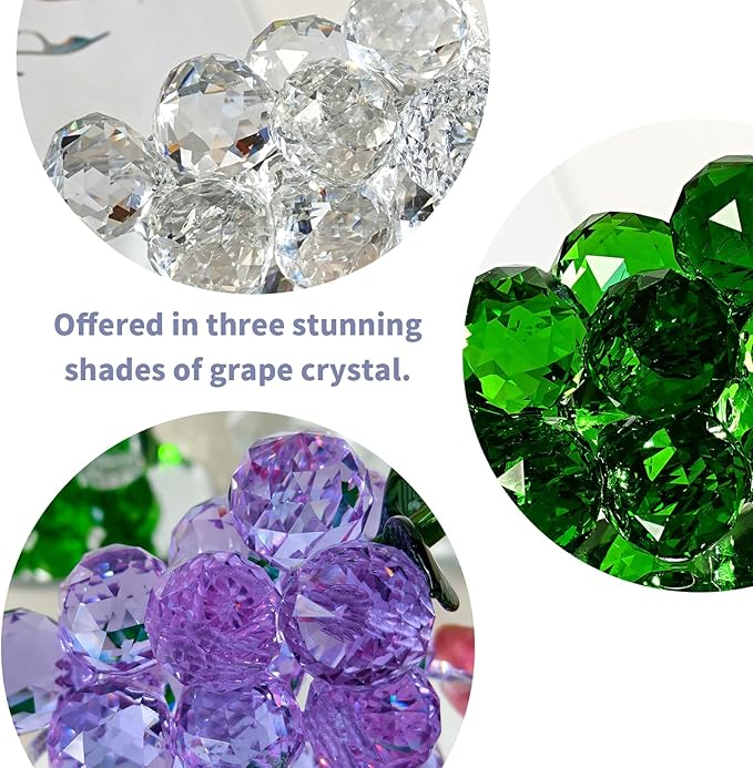 Grape Cluster Crystal Decor Sculpture, Sparkling High-Transparency Faceted Design, High-End Crystal with Mirror Base, Elegant Home/Office Display, Gift for Collectors & Fruit Lovers (Mixed Color)