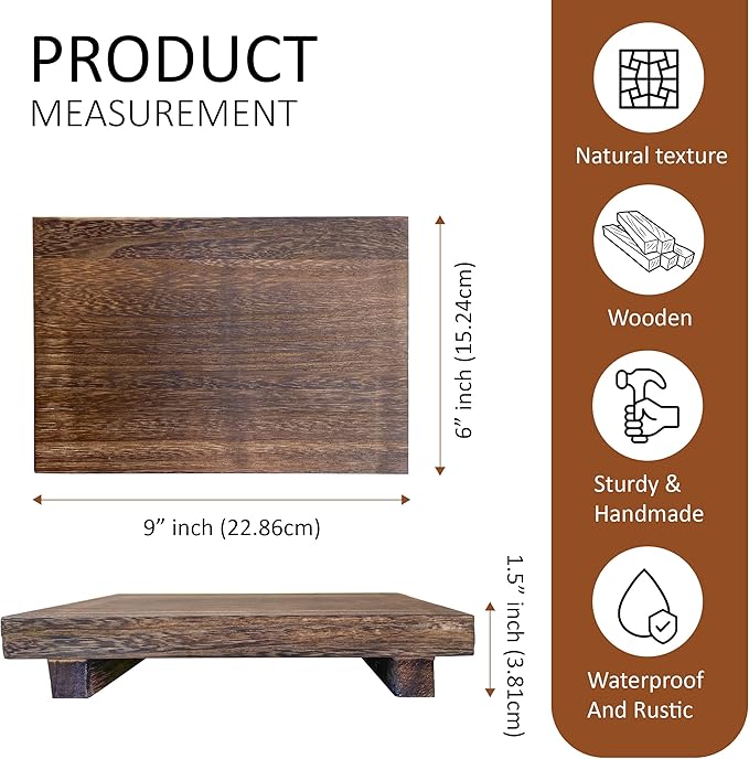 Wood Riser Rustic - Rectangular Pedestal Stand - Brown, 9 x 6 x 1.5 Inch