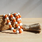 Meplait Fall Wood Bead Garland, 39in Farmhouse Beads with Tassels Halloween Tiered Tray Decor Decorative Beads Home Decor（Orange & Natural）