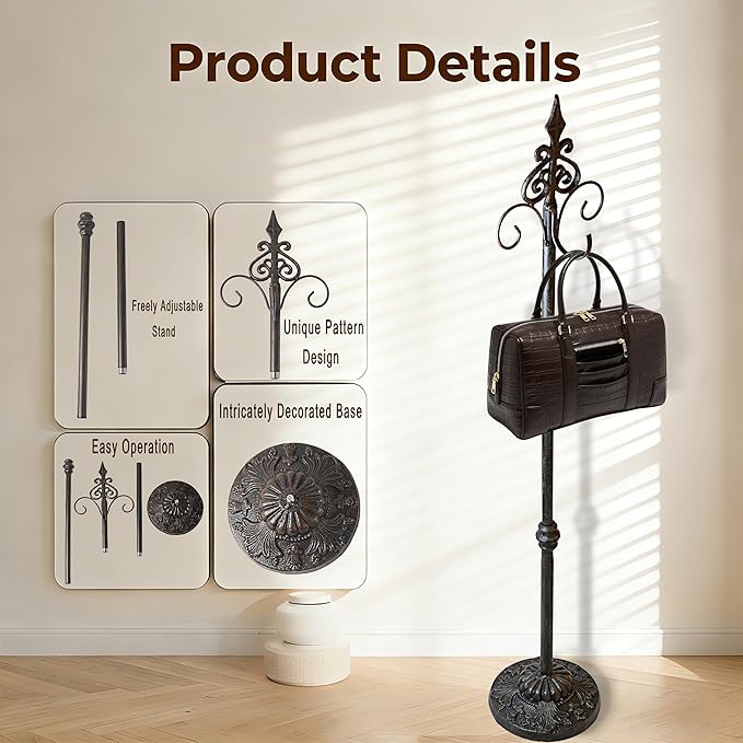 Display Stand for Wreath Handbag Purse Standing Metal Wreath Hanger Holder on Tabletop or Floor(Antique)