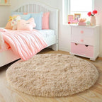 6‘x6’ Beige Round Rug for Bedroom, Ultra Soft Fluffy Circle Rug for Kids Girls Boys Room, Cute Shag Rugs for Living Room Playroom Tent Castle Home Decor Rug