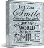 Barnyard Designs Metal Box Sign Motivational Desk Decor, Inspirational Office Decorations for Women, Cute Bathroom or Shelf Décor (Smile)