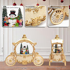Christmas White Carriage Snow Globe Lantern with Gift Box - Snowman Scene Water Lantern with Glitter Snow - Musical Holiday Decor with LED Light - Battery Or USB Powered Operated (White with gold)