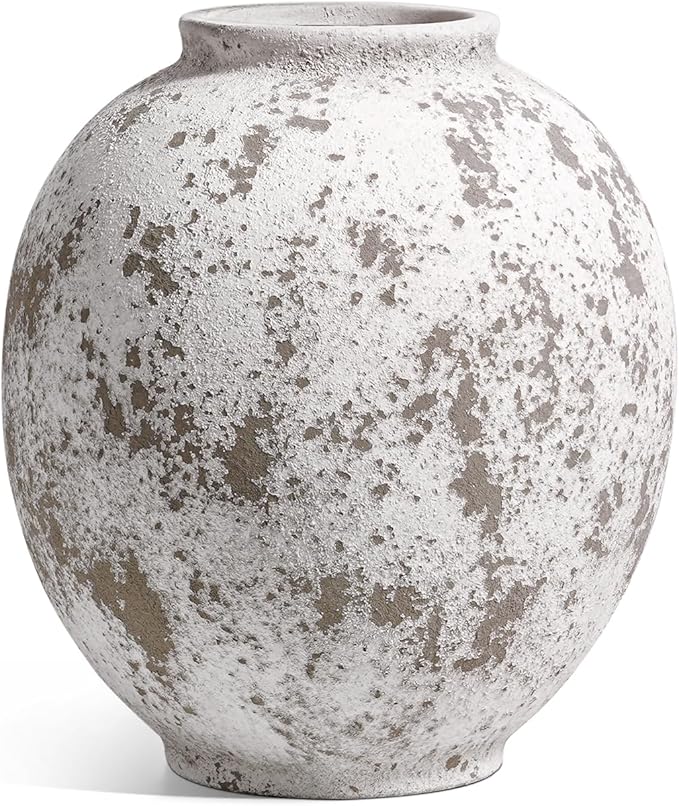 Large White Ceramic Vase - 9.8 Inch Rustic Farmhouse Vase for Home Decor, Minimalist Tall Vases for Living Room, Table, Bathroom, Holiday & Weddings (Sandstone Grey)