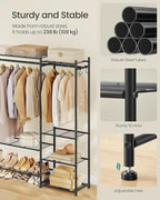 SONGMICS Portable Closet Wardrobe, Clothes Rack, Closet Organizers and Storage, Freestanding Clothing Rack with 7 Shelves, 2 Hanging Rods, Metal Frame Rack, for Bedroom, Entryway, Black ULGR010BZ03S